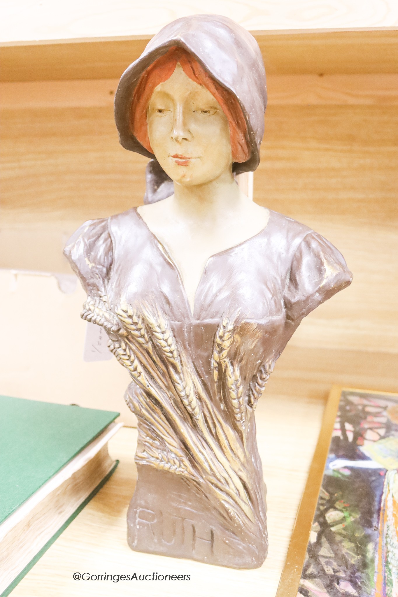 A French Art Nouveau ceramic portrait bust, 'Ruth', 42.5 cm high